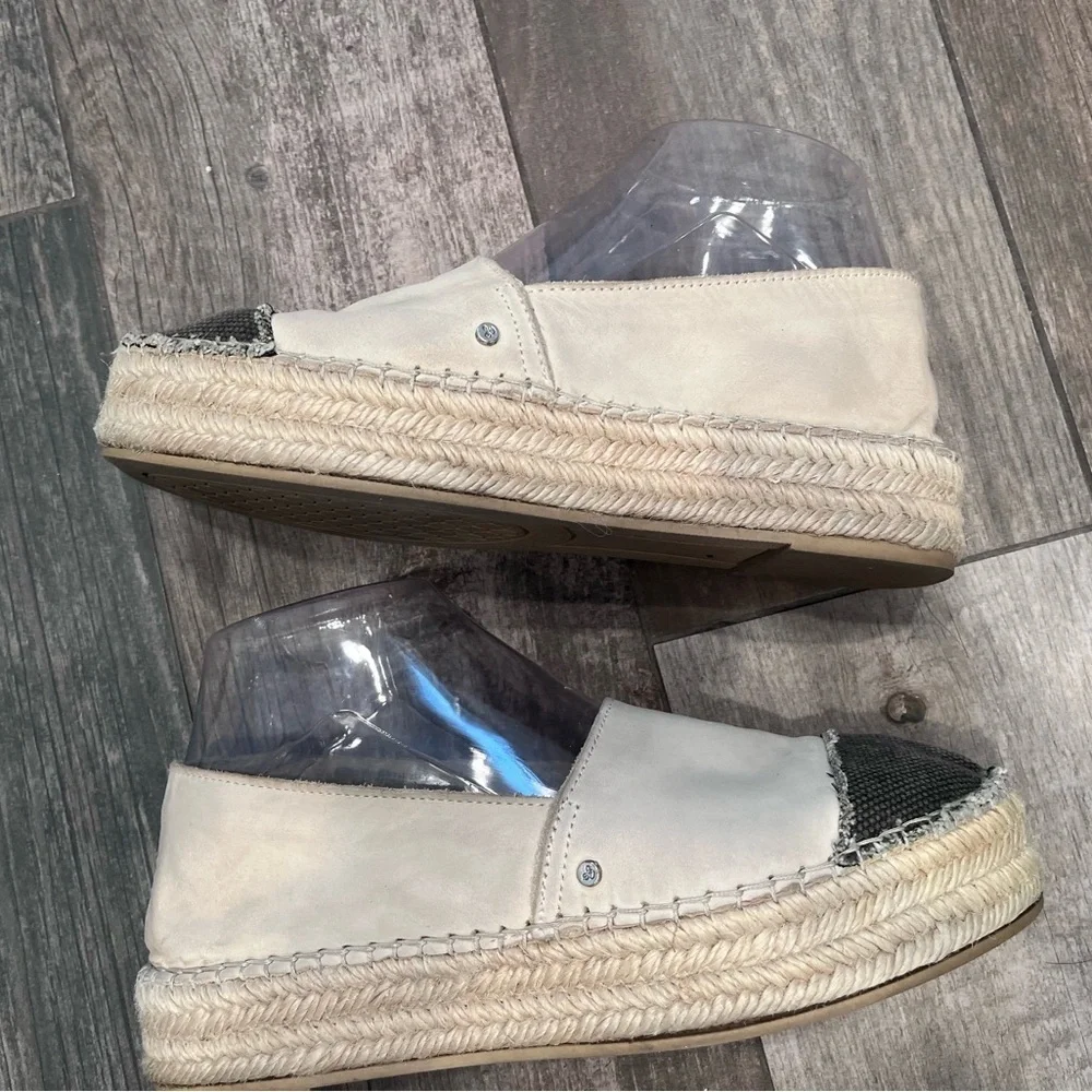 Sam Edelman Krissy Espadrille Flats Leather/canvas Jute Trim Women Sz 8 Cap Toe